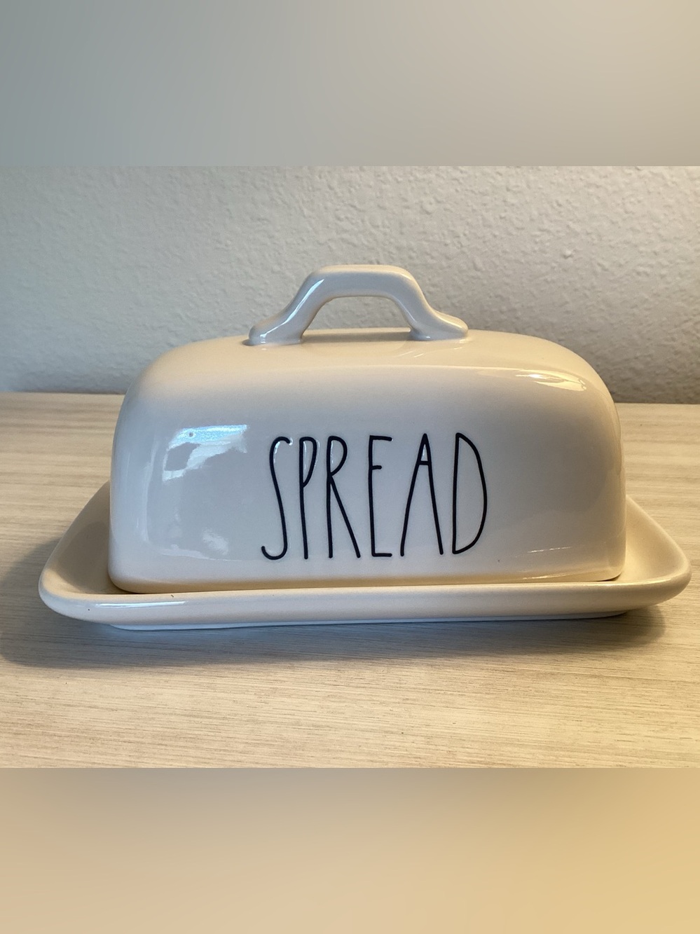 Rae Dunn SPREAD White Ceramic Butter Dish Holder & Cover - NWT